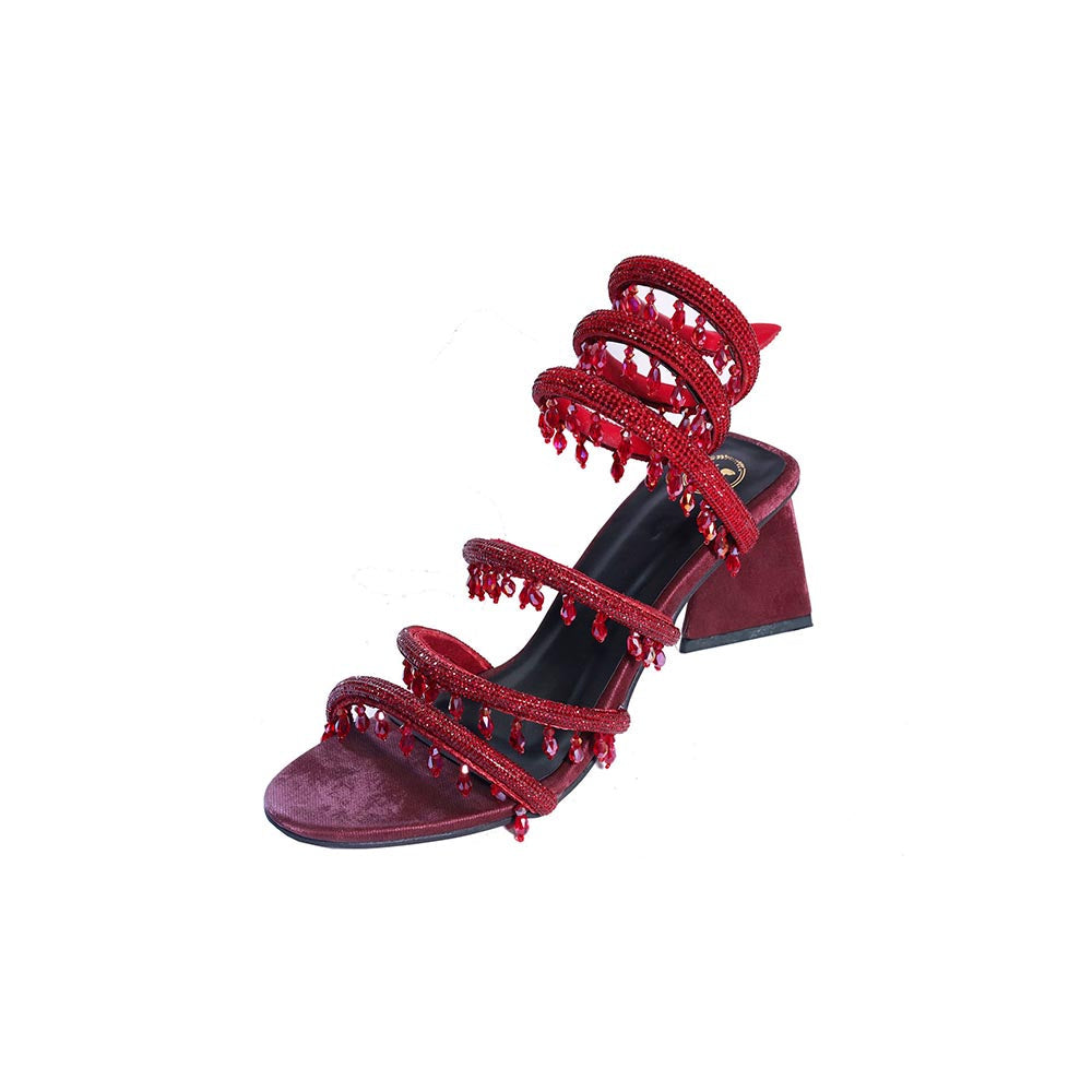 Sana K Luxurious Footwear Red Jhallar Open Toe Slip On Closure Heels