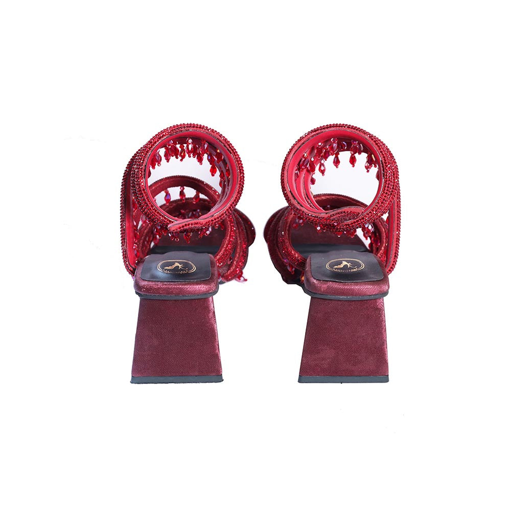 Sana K Luxurious Footwear Red Jhallar Open Toe Slip On Closure Heels