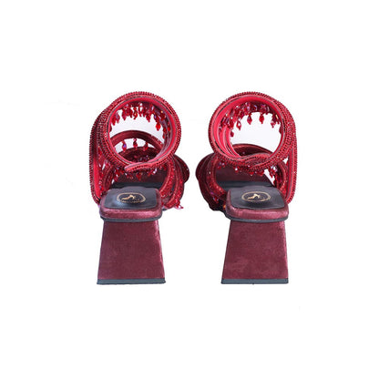 Sana K Luxurious Footwear Red Jhallar Open Toe Slip On Closure Heels