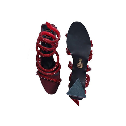 Sana K Luxurious Footwear Red Jhallar Open Toe Slip On Closure Heels