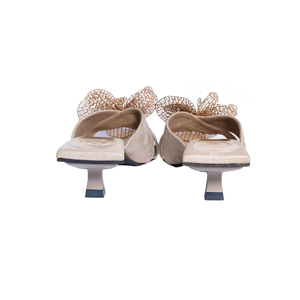Sana K Luxurious Footwear Gold Flower Open Toe Slip On Closure Kitten Heels
