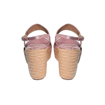 Sana K Luxurious Footwear Jade Logo Open Toe High Ankle Pink Wedges