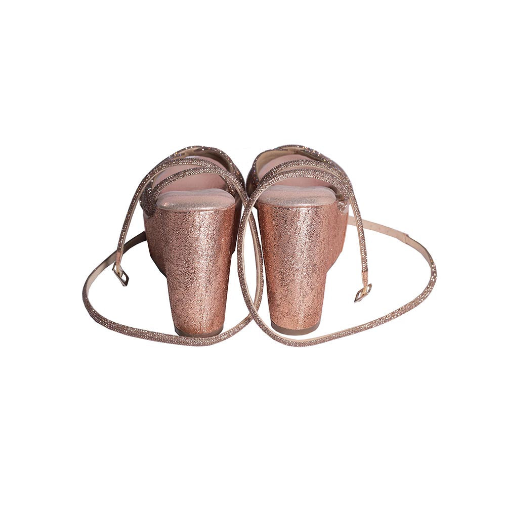 Sana K Luxurious Footwear Rose Tira Gold Open Toe High Ankle Wedge