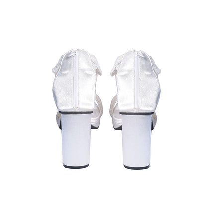 Sana K Luxurious Footwear Khushi Kapoor White Open Toe High Ankle Heels