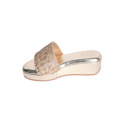 Sana K Luxurious Footwear Noor-E-Gulzar Open Toe Slip On Closure Mid Ankle Wedges