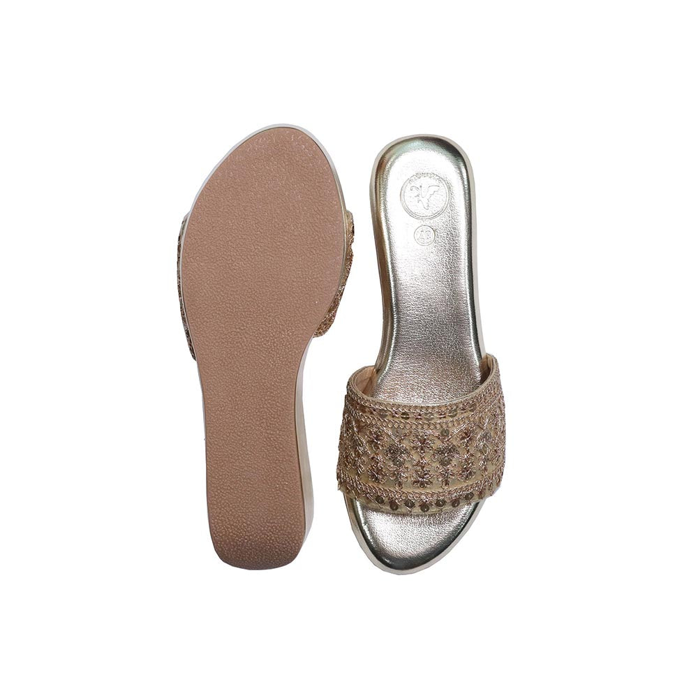 Sana K Luxurious Footwear Noor-E-Gulzar Open Toe Slip On Closure Mid Ankle Wedges