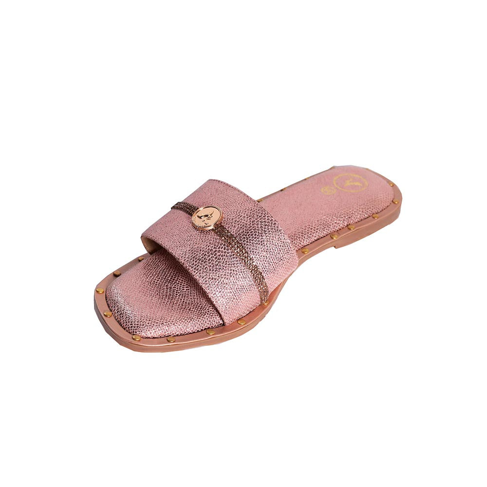 Sana K Luxurious Footwear Pink Open Toe Slip-On Flats