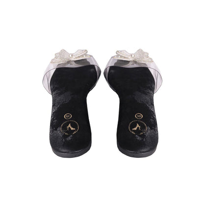 Sana K Luxurious Footwear Black Butterfly Open Toe Slip-On Flats