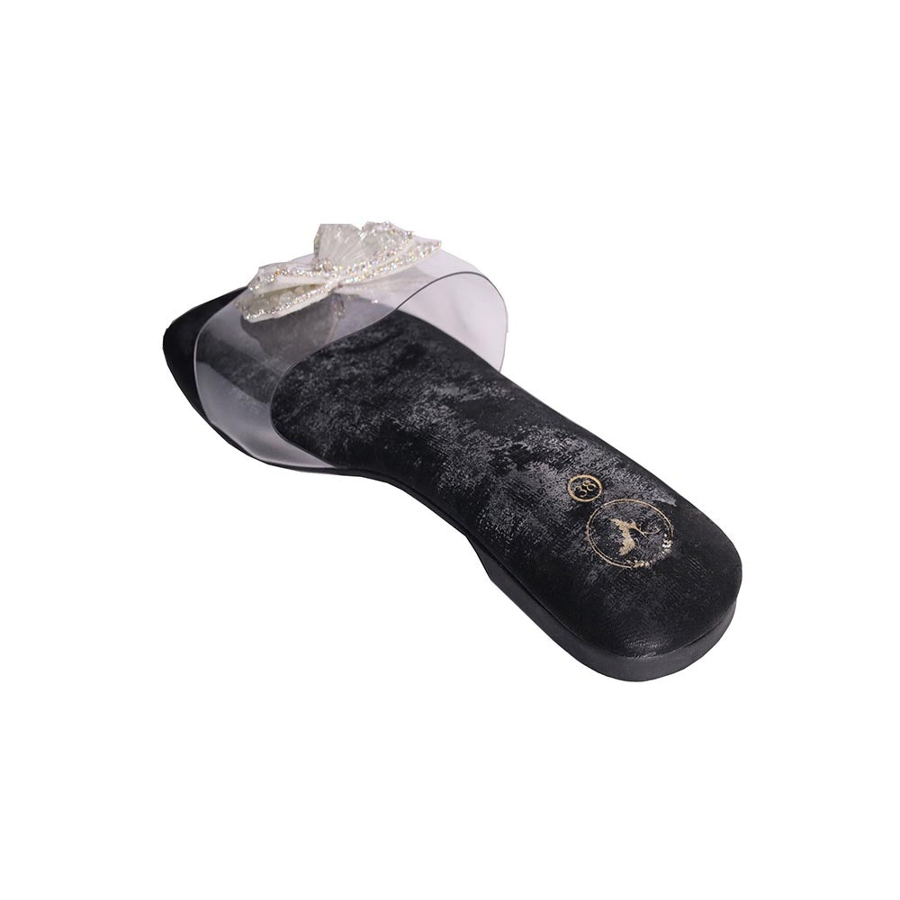 Sana K Luxurious Footwear Black Butterfly Open Toe Slip-On Flats