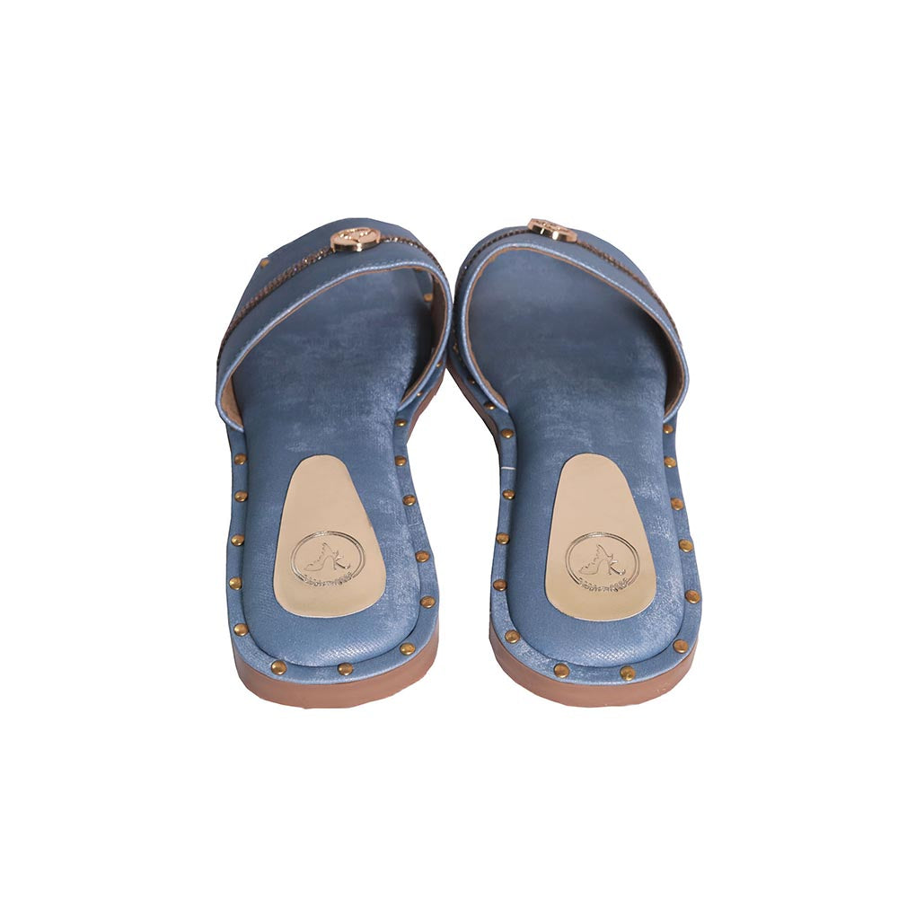 Sana K Luxurious Footwear Blue Open Toe Slip-On Flats