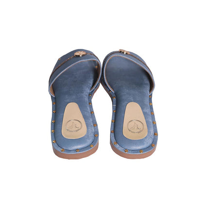 Sana K Luxurious Footwear Blue Open Toe Slip-On Flats