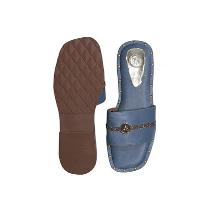 Sana K Luxurious Footwear Blue Open Toe Slip-On Flats