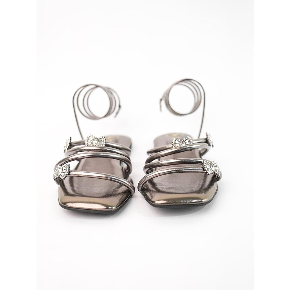Sana K Luxurious Footwear Silver Gladiators Narrow Fit Butterfly Spring Flats