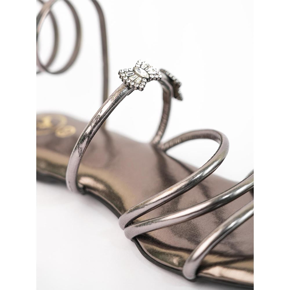 Sana K Luxurious Footwear Silver Gladiators Narrow Fit Butterfly Spring Flats