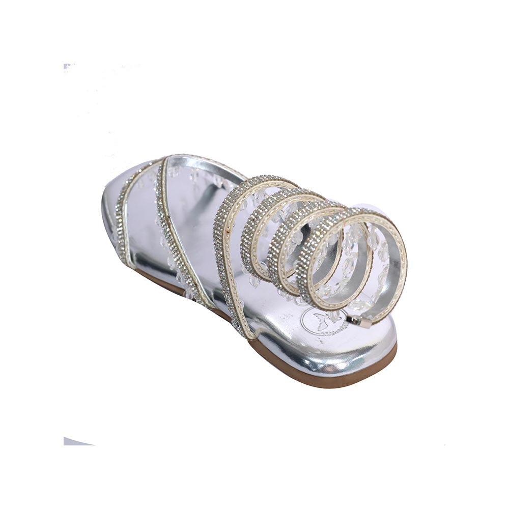 Sana K Luxurious Footwear Silver Gladiators Lace-Ups Spring Flats