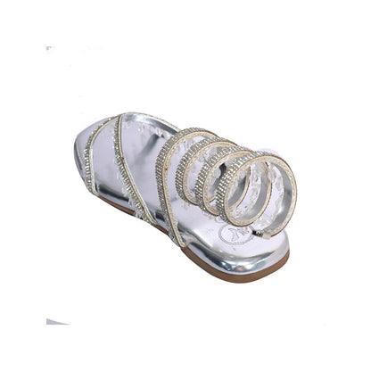 Sana K Luxurious Footwear Silver Gladiators Lace-Ups Spring Flats