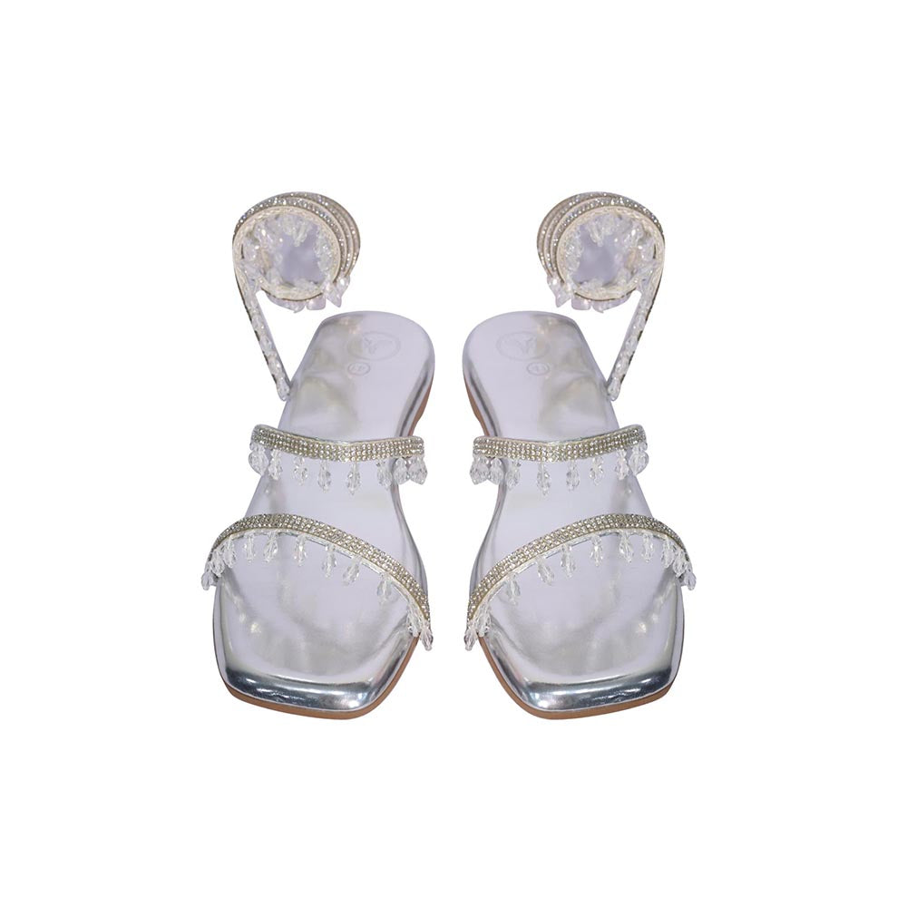 Sana K Luxurious Footwear Silver Gladiators Lace-Ups Spring Flats