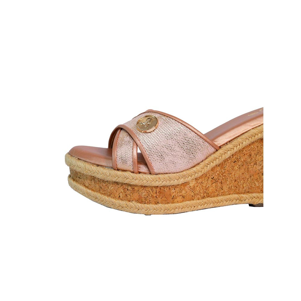 Sana K Luxurious Footwear Women Sufi Cork Round Toe Pink Wedges Heels