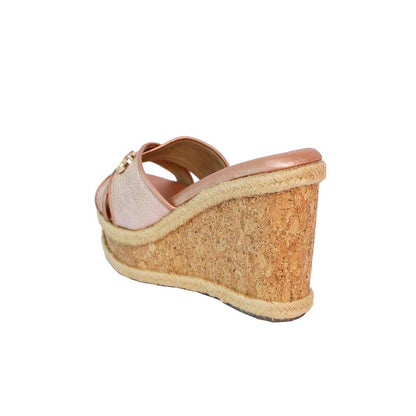 Sana K Luxurious Footwear Women Sufi Cork Round Toe Pink Wedges Heels