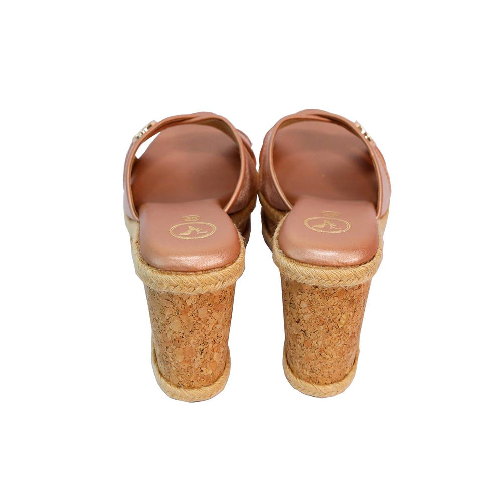 Sana K Luxurious Footwear Women Sufi Cork Round Toe Pink Wedges Heels