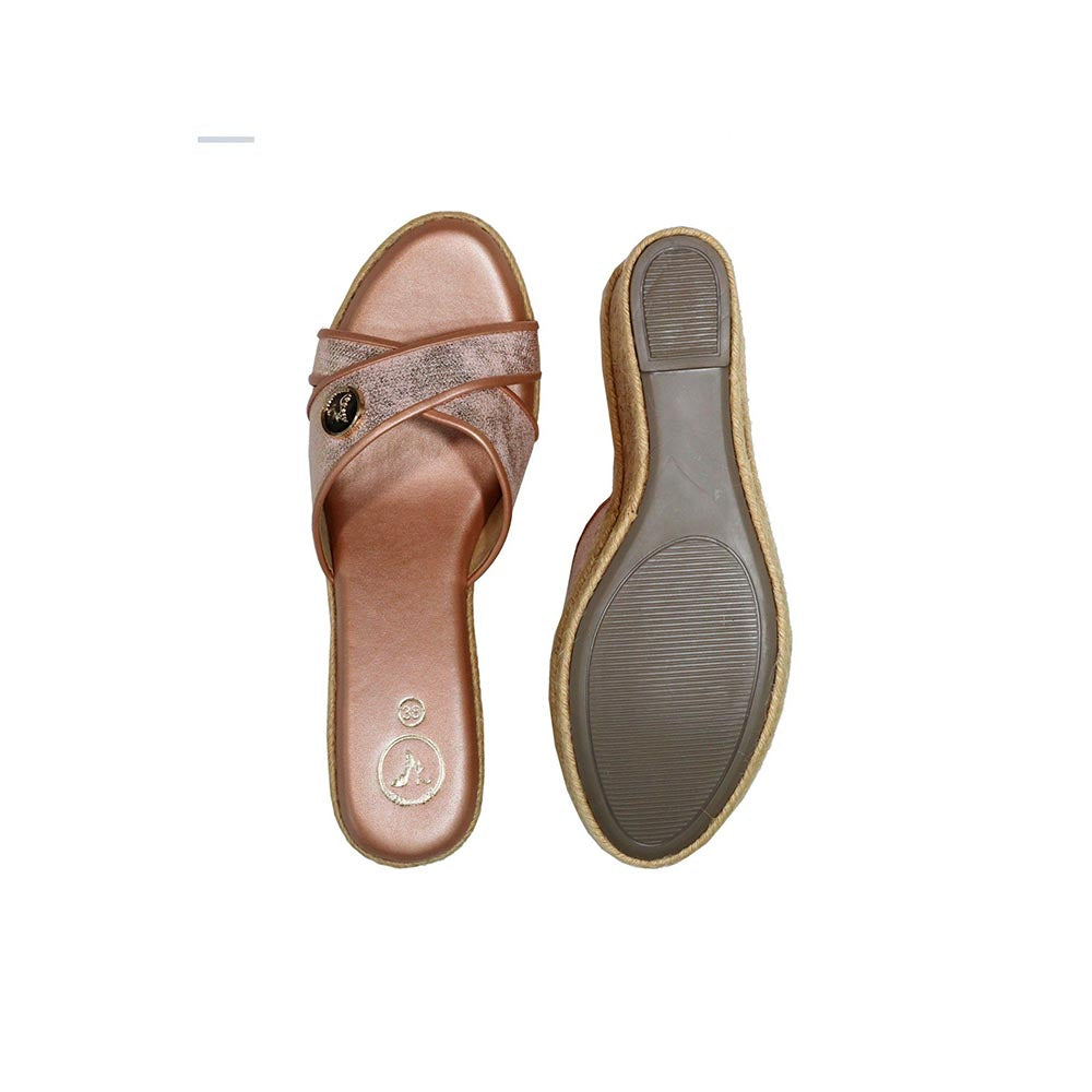 Sana K Luxurious Footwear Women Sufi Cork Round Toe Pink Wedges Heels