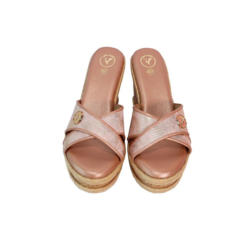 Sana K Luxurious Footwear Women Sufi Cork Round Toe Pink Wedges Heels