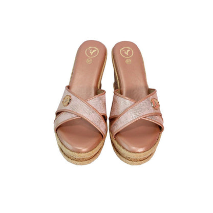 Sana K Luxurious Footwear Women Sufi Cork Round Toe Pink Wedges Heels