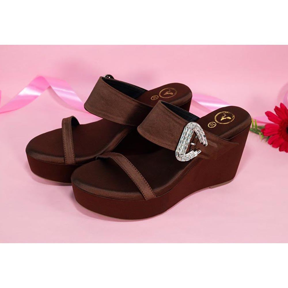 Sana K Luxurious Footwear Women Brown Round Toe Slip-On Mocha Wedges Heels