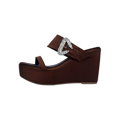 Sana K Luxurious Footwear Women Brown Round Toe Slip-On Mocha Wedges Heels