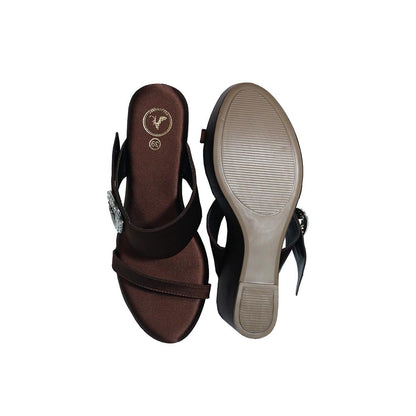 Sana K Luxurious Footwear Women Brown Round Toe Slip-On Mocha Wedges Heels