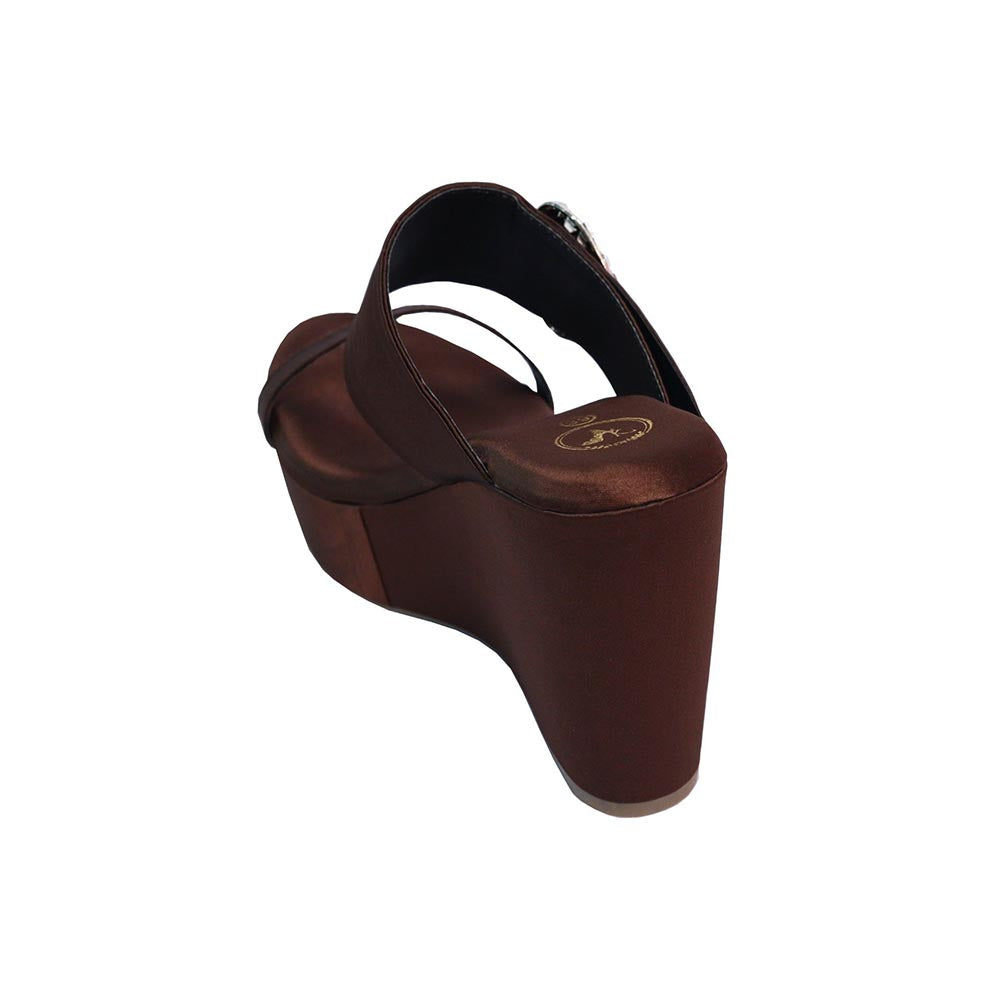Sana K Luxurious Footwear Women Brown Round Toe Slip-On Mocha Wedges Heels