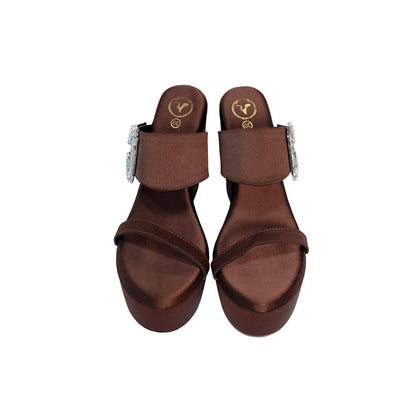 Sana K Luxurious Footwear Women Brown Round Toe Slip-On Mocha Wedges Heels