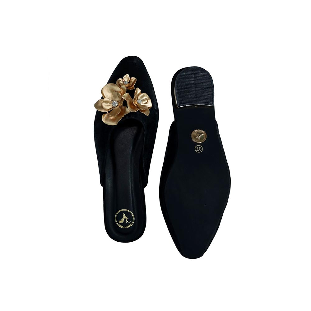 Sana K Luxurious Footwear Women Floral Black Buns and Roses Sandal Heels