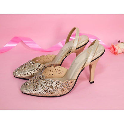 Sana K Luxurious Footwear Women Gold Round Toe Eva Rocks Stiletto Heels