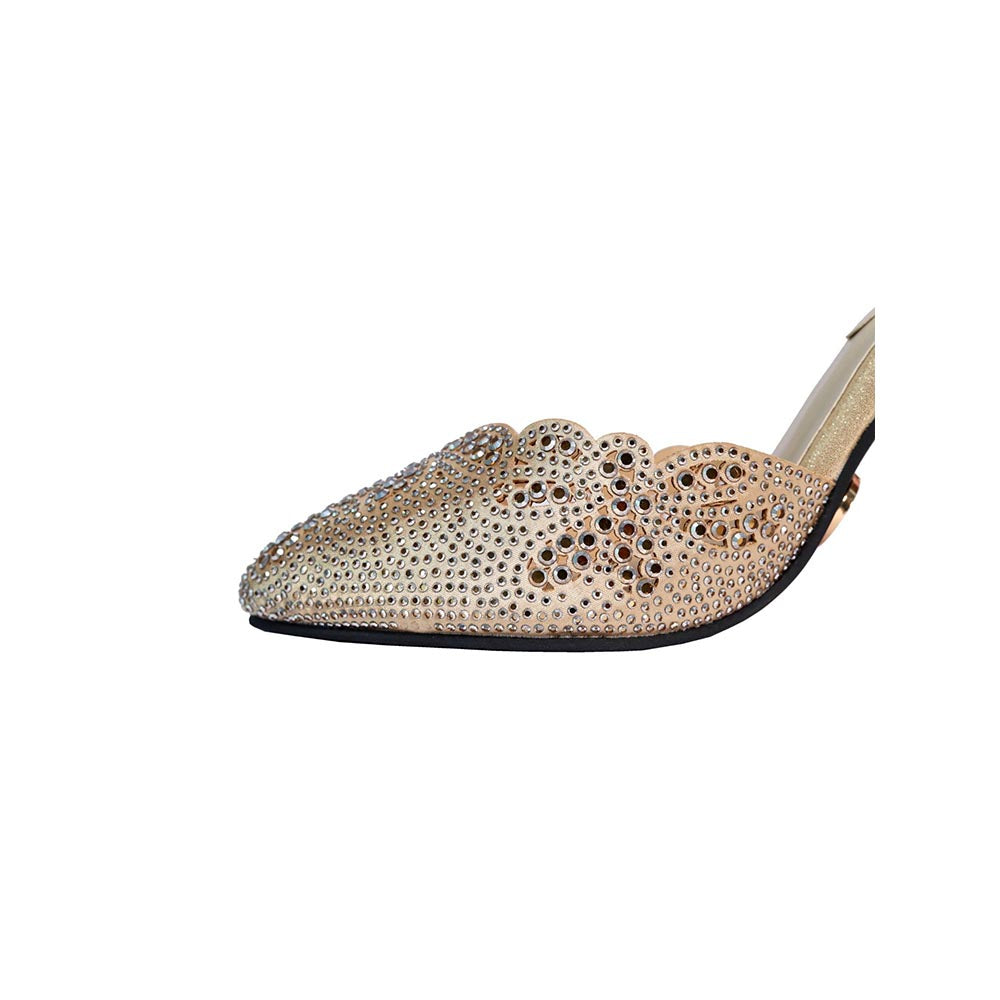 Sana K Luxurious Footwear Women Gold Round Toe Eva Rocks Stiletto Heels