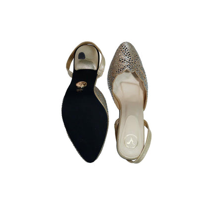 Sana K Luxurious Footwear Women Gold Round Toe Eva Rocks Stiletto Heels