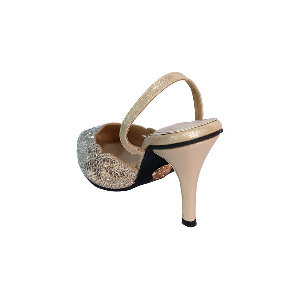 Sana K Luxurious Footwear Women Gold Round Toe Eva Rocks Stiletto Heels