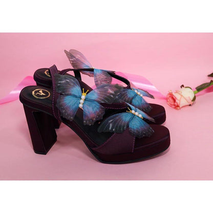 Sana K Luxurious Footwear Women Round Toe Butterfly Elevation Heels