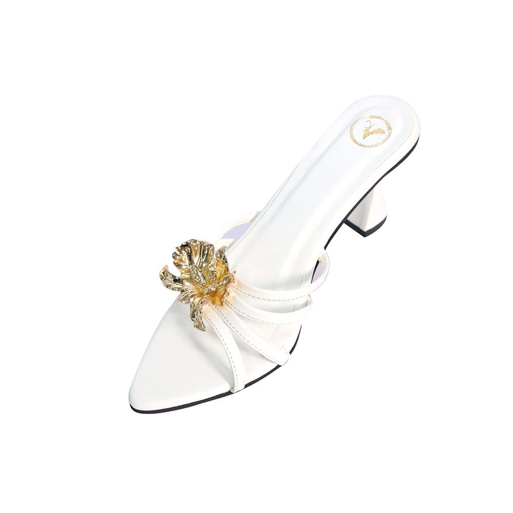 Sana K Luxurious Footwear Women Round Toe Faux Leather Zeno White Heels