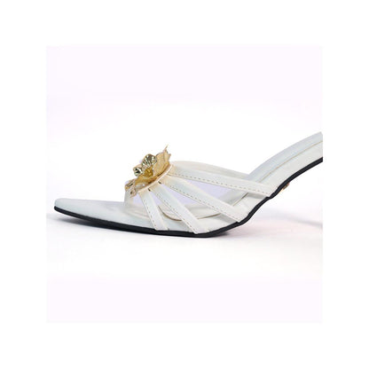 Sana K Luxurious Footwear Women Round Toe Faux Leather Zeno White Heels
