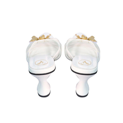 Sana K Luxurious Footwear Women Round Toe Faux Leather Zeno White Heels