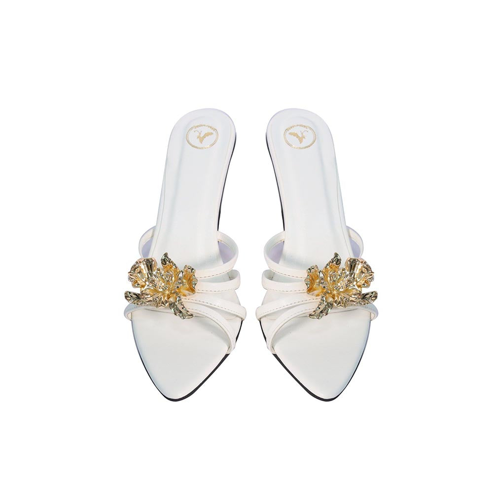 Sana K Luxurious Footwear Women Round Toe Faux Leather Zeno White Heels