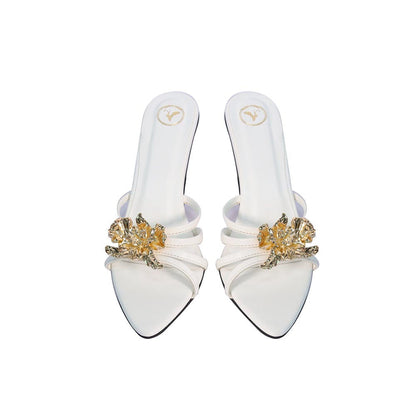 Sana K Luxurious Footwear Women Round Toe Faux Leather Zeno White Heels