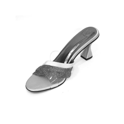 Sana K Luxurious Footwear Women Round Toe Slip On Glance Grey Heels