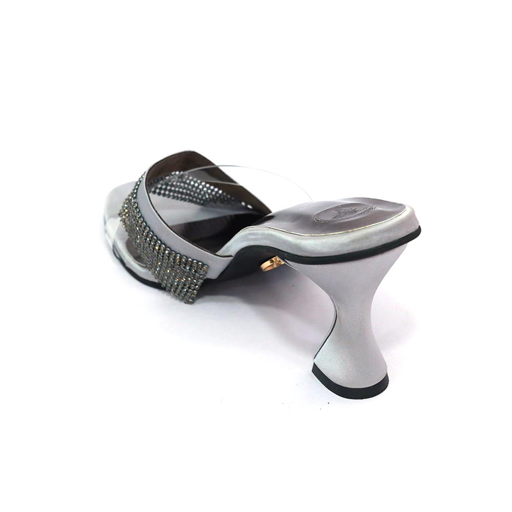 Sana K Luxurious Footwear Women Round Toe Slip On Glance Grey Heels