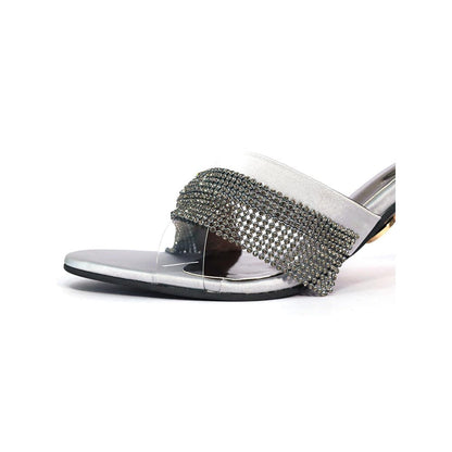 Sana K Luxurious Footwear Women Round Toe Slip On Glance Grey Heels