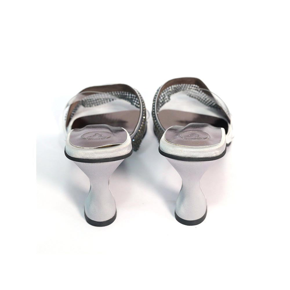 Sana K Luxurious Footwear Women Round Toe Slip On Glance Grey Heels