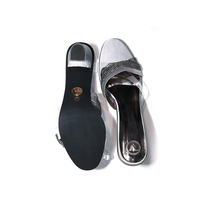 Sana K Luxurious Footwear Women Round Toe Slip On Glance Grey Heels