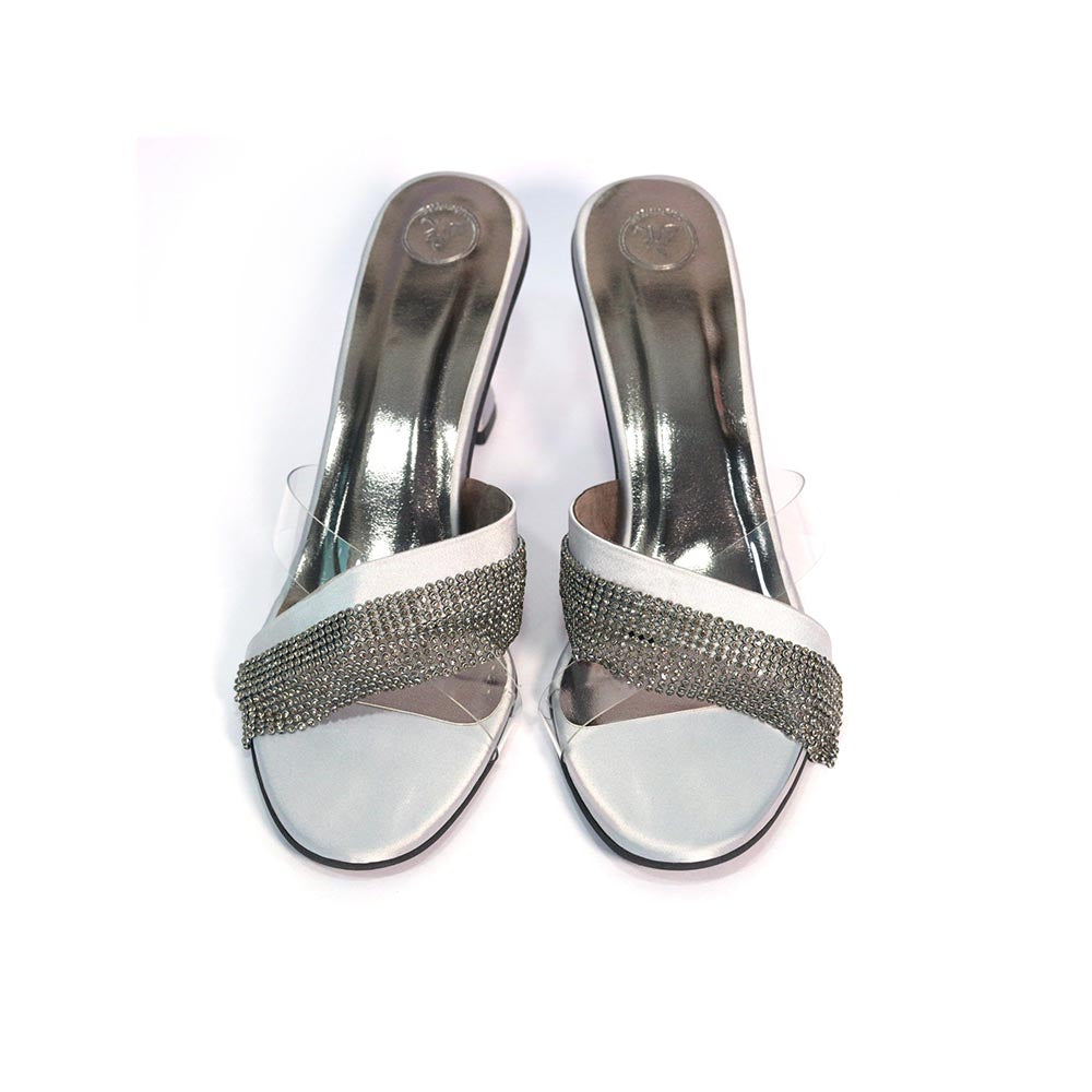 Sana K Luxurious Footwear Women Round Toe Slip On Glance Grey Heels