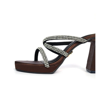 Sana K Luxurious Footwear Black Pointed Toe Slip On Mocha Star Heels
